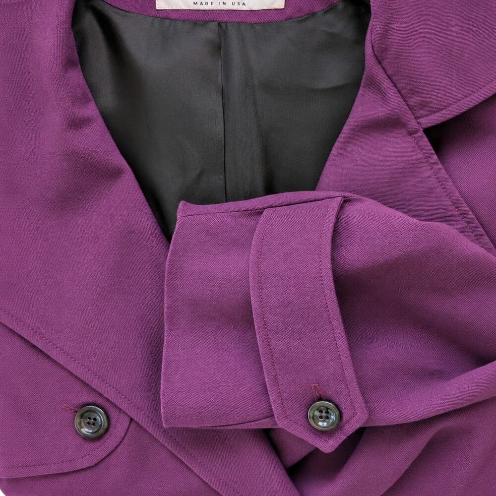 Vintage Art De La Mode Purple 100% Wool Trench Coat Belted Made in USA - Picture 4 of 6